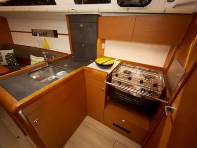 Galley of Sam, a Jeanneau Sun Odyssey 349 sailboat at Flensburg, Germany