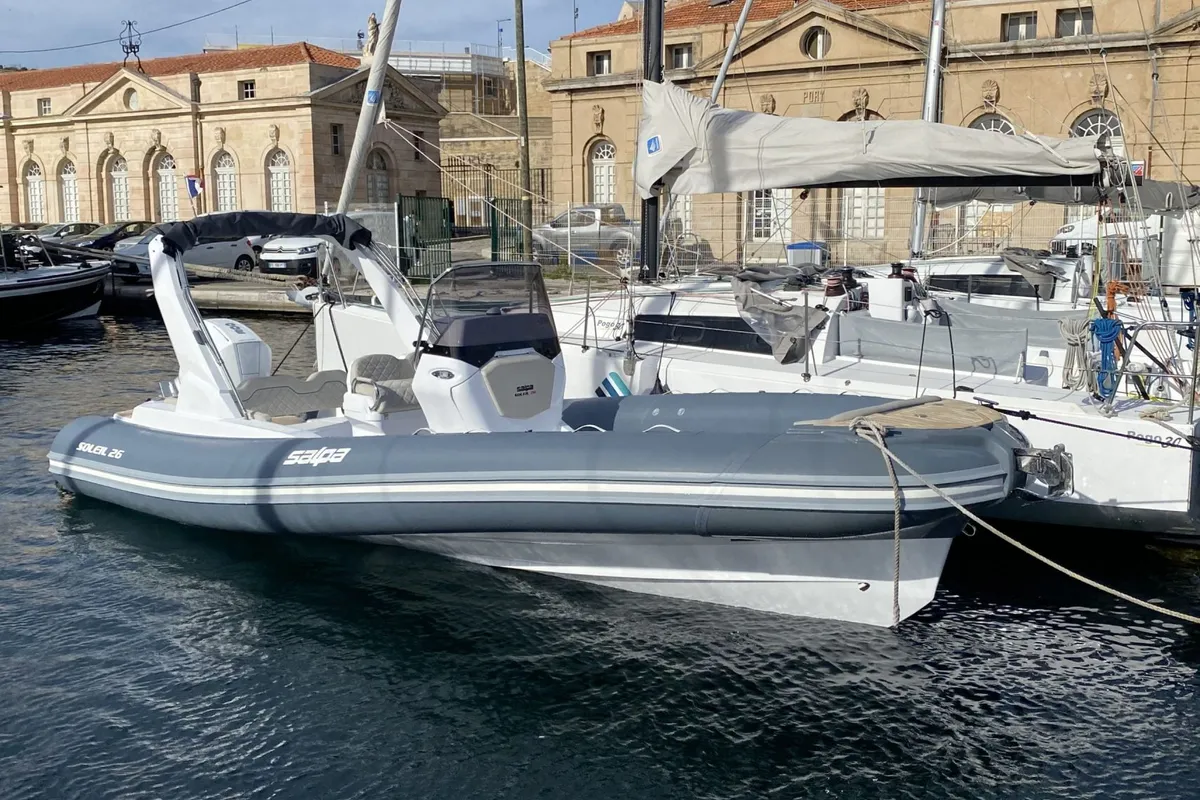 Exterior view of Salpa, a Salpa Soleil 26 motorboat at Grad Vodice, Croatia