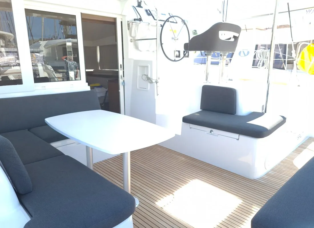 Cockpit of Sailing Point, a Lagoon 40 catamaran at Split, Croatia