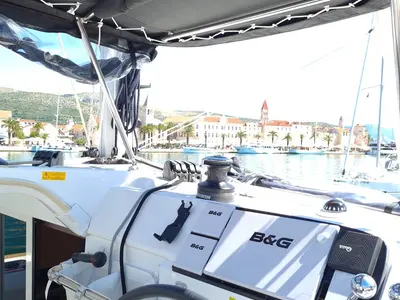 Cockpit of Sailing Point, a Lagoon 40 catamaran at Split, Croatia