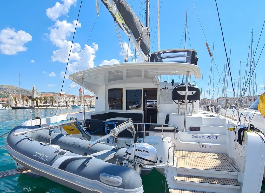 Exterior view of Sailing Point, a Lagoon 40 catamaran at Split, Croatia