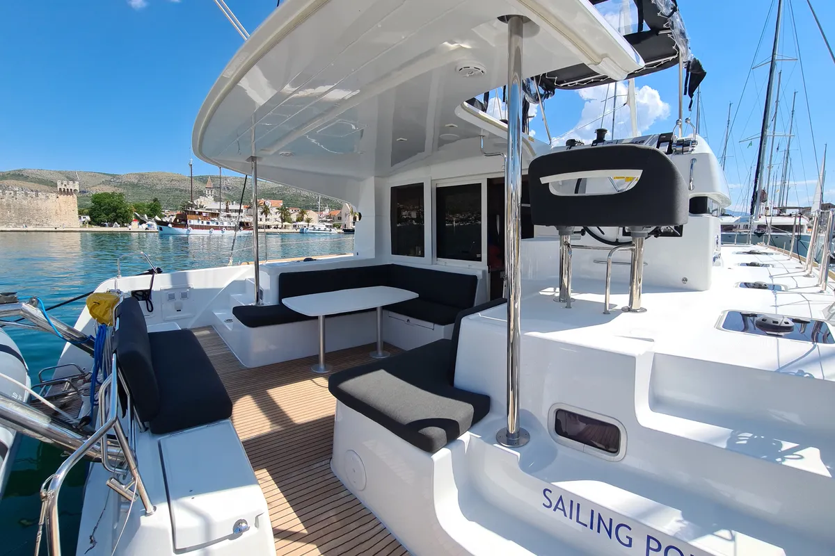 Deck of Sailing Point, a Lagoon 40 catamaran at Split, Croatia