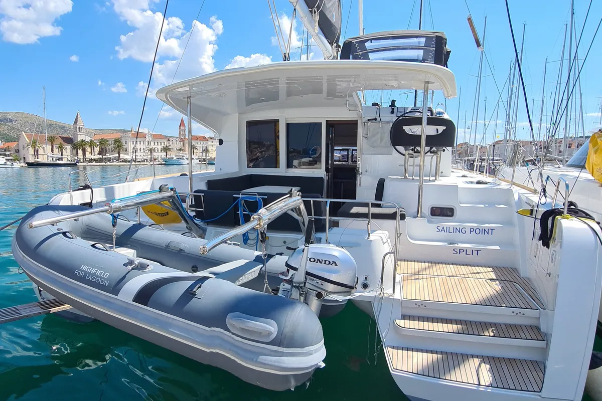 Exterior view of Sailing Point, a Lagoon 40 catamaran at Split, Croatia