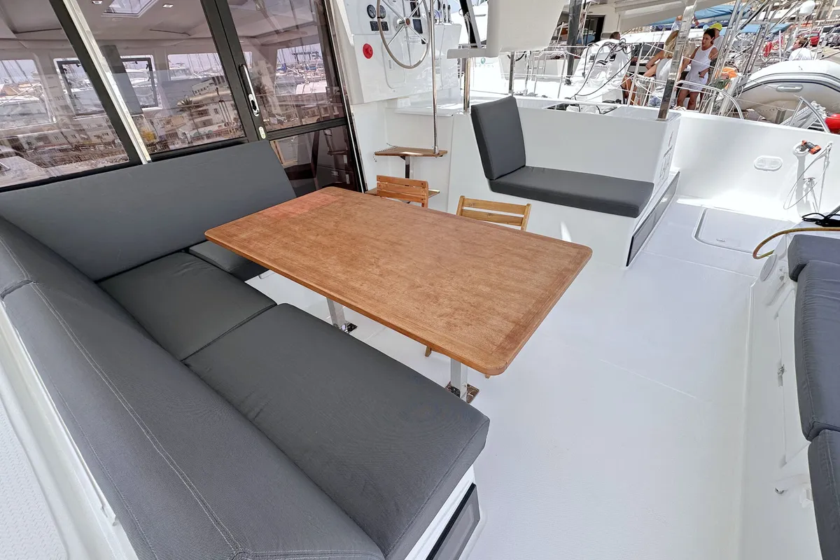 Deck of Laja, a Fountaine Pajot Isla 40 catamaran at Palma de Mallorca, Spain