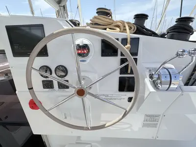 Cockpit of Laja, a Fountaine Pajot Isla 40 catamaran at Palma de Mallorca, Spain