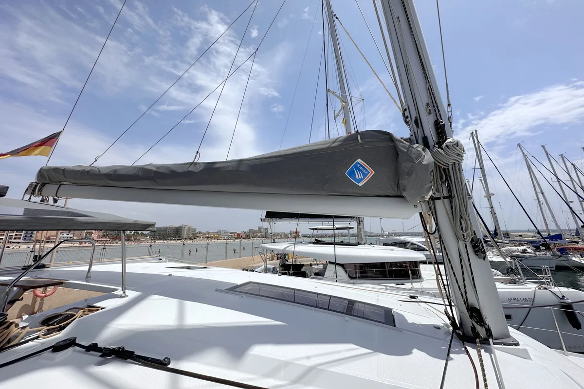 Deck of Laja, a Fountaine Pajot Isla 40 catamaran at Palma de Mallorca, Spain