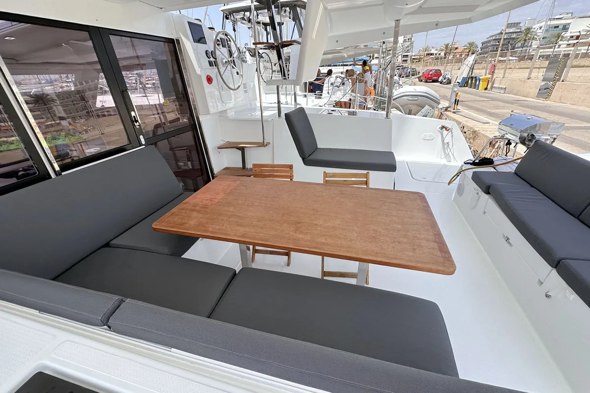 Deck of Laja, a Fountaine Pajot Isla 40 catamaran at Palma de Mallorca, Spain