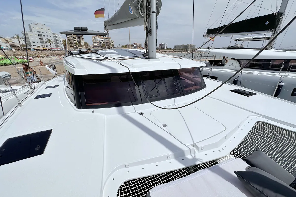 Deck of Laja, a Fountaine Pajot Isla 40 catamaran at Palma de Mallorca, Spain