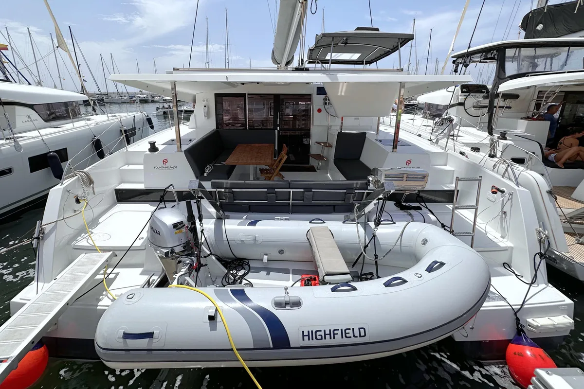 Deck of Laja, a Fountaine Pajot Isla 40 catamaran at Palma de Mallorca, Spain