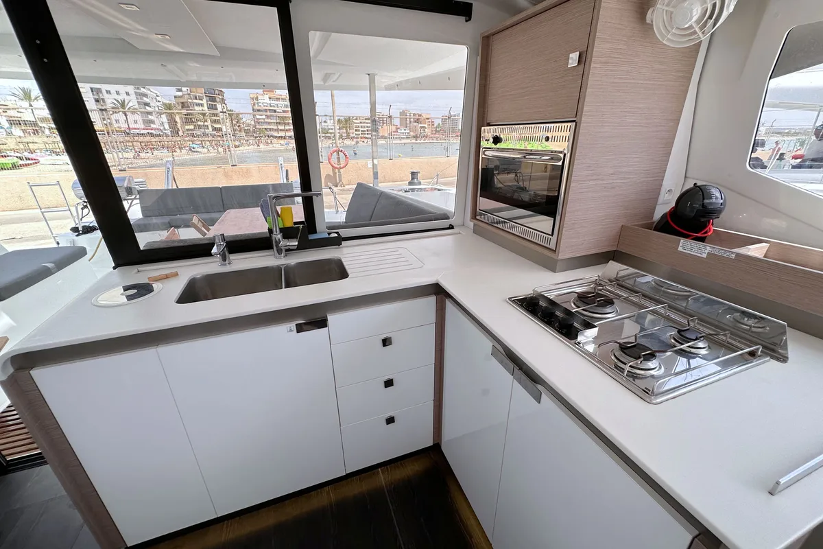 Galley of Laja, a Fountaine Pajot Isla 40 catamaran at Palma de Mallorca, Spain
