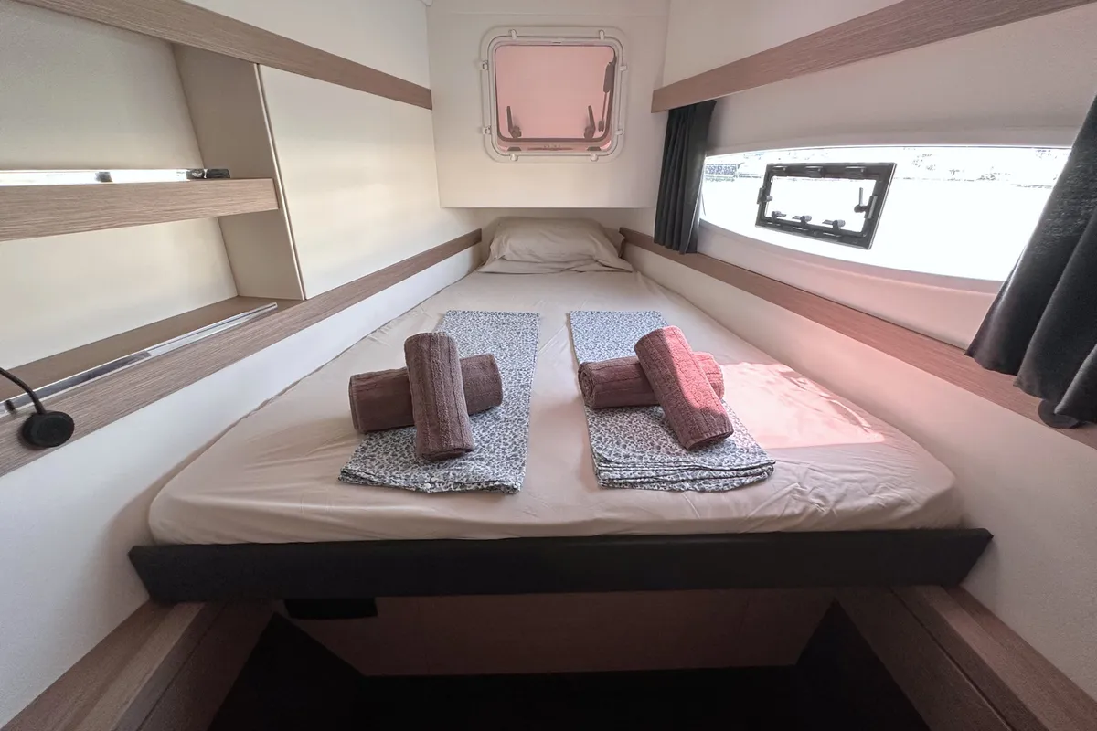 Cabin on Laja, a Fountaine Pajot Isla 40 catamaran at Palma de Mallorca, Spain