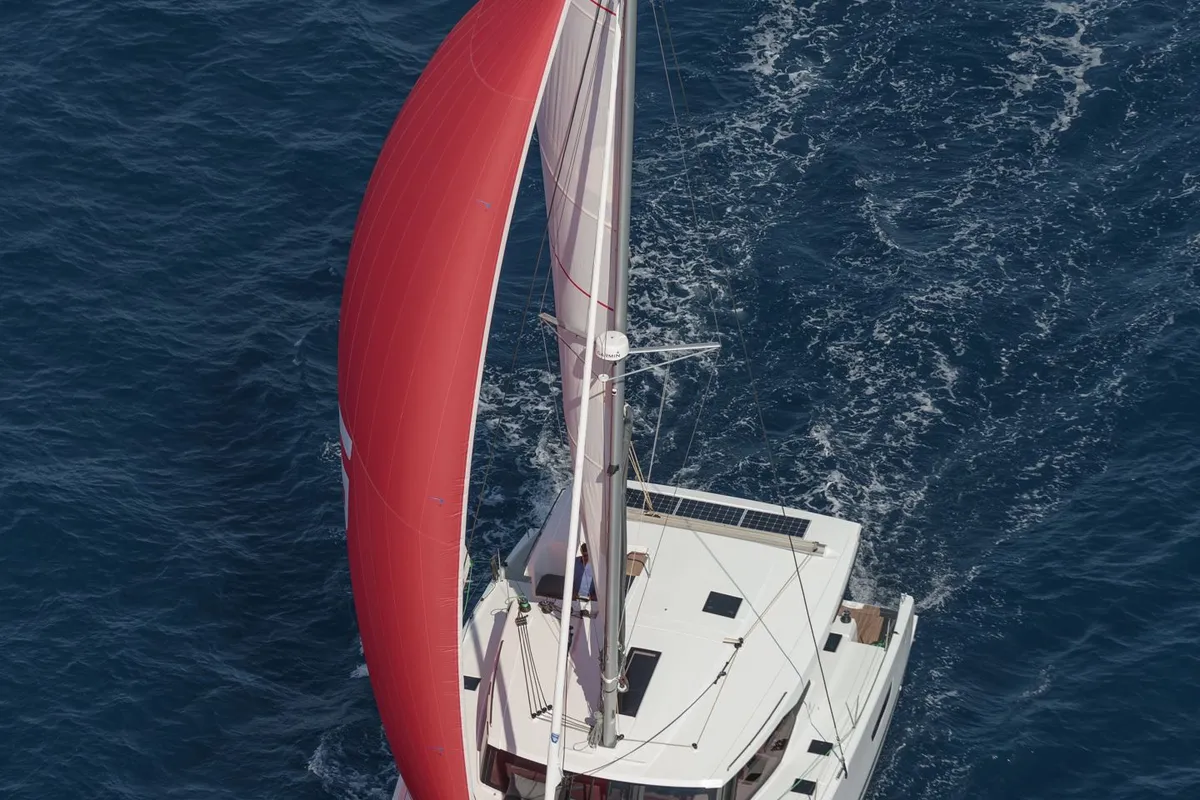 Exterior view of Laja, a Fountaine Pajot Isla 40 catamaran at Palma de Mallorca, Spain