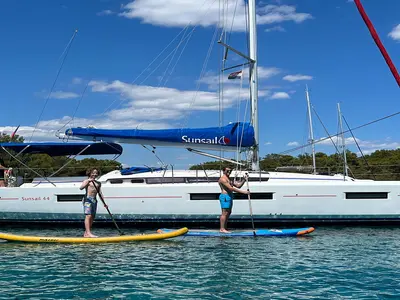 Exterior view of Sunsail 44 SO Classic, a Jeanneau Sun Odyssey 440 sailboat at Municipal Unit of Lefkada, Greece