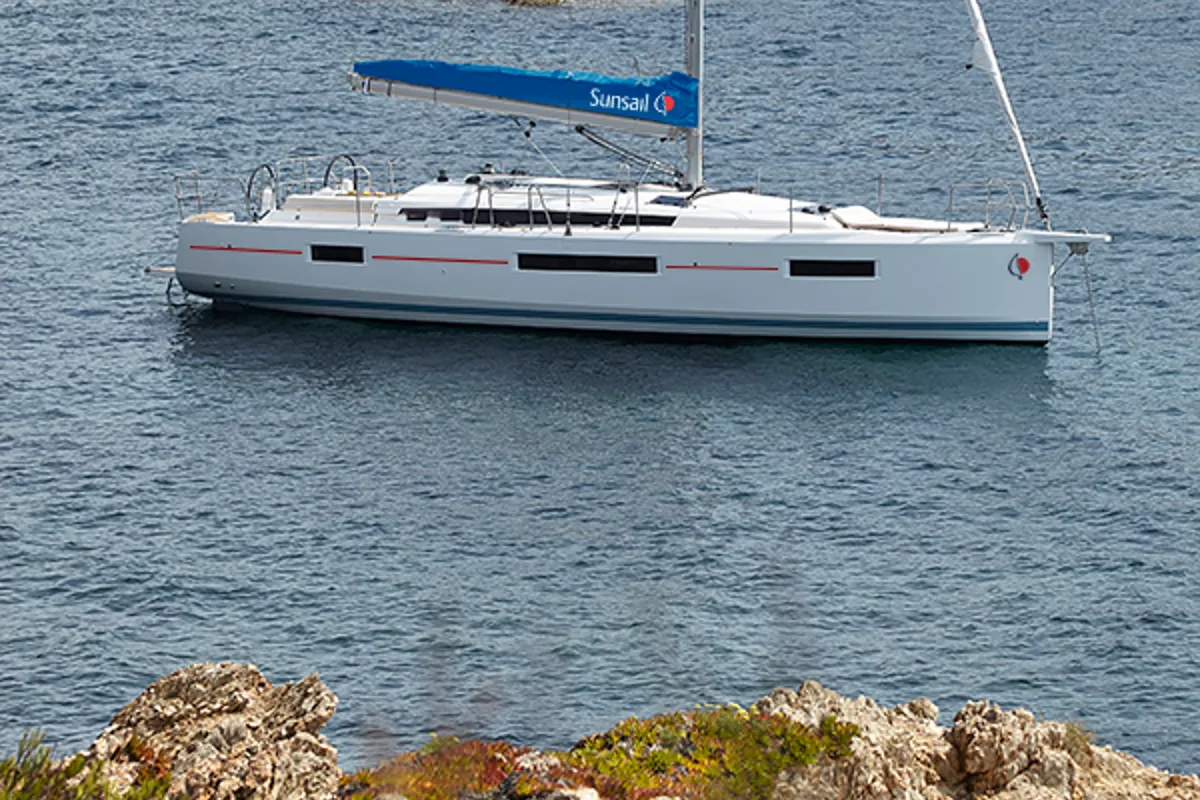 Exterior view of Sunsail 44 SO Classic, a Jeanneau Sun Odyssey 440 sailboat at Municipal Unit of Lefkada, Greece
