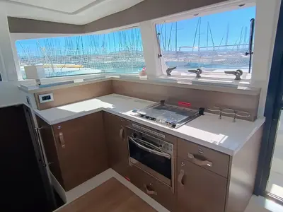 Galley of BETA, a Bali 4.2 catamaran at Capo d'Orlando, Italy