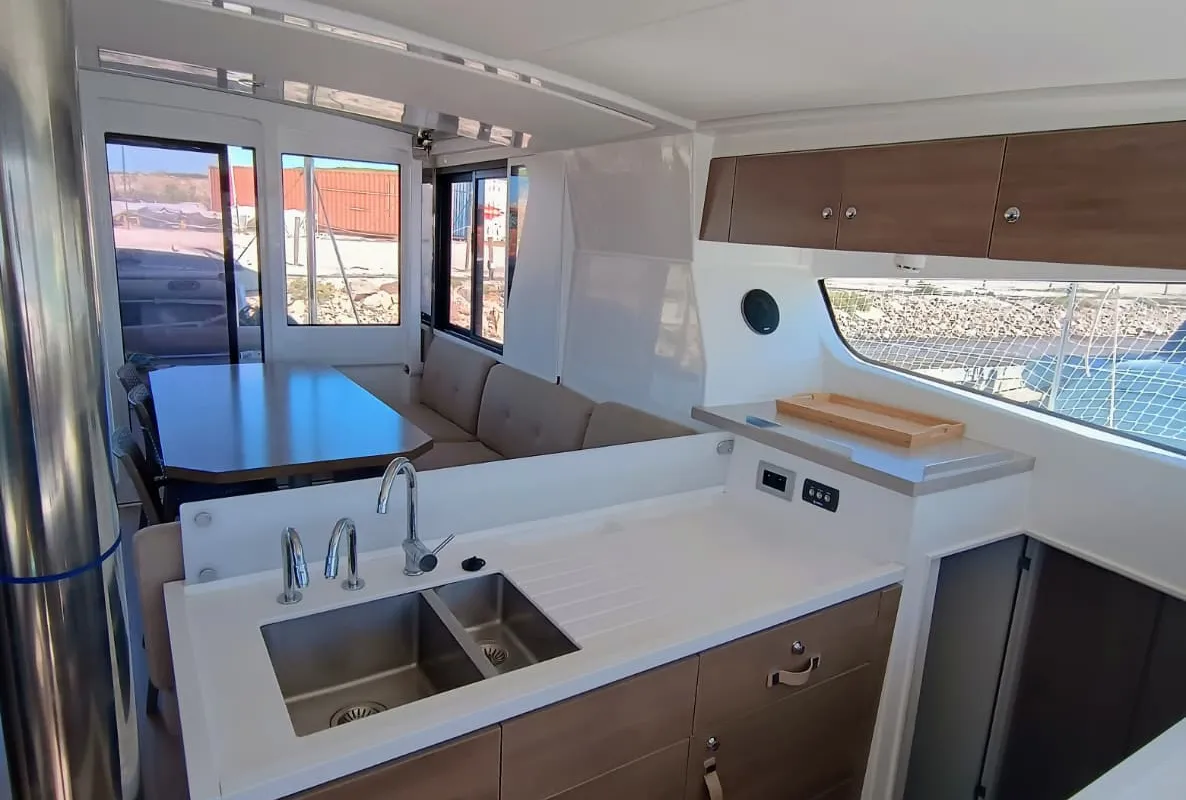 Galley of BETA, a Bali 4.2 catamaran at Capo d'Orlando, Italy