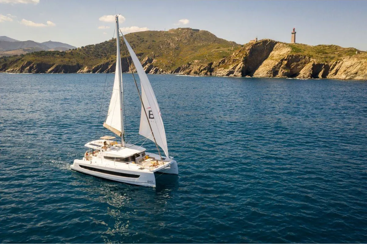 Exterior view of BETA, a Bali 4.2 catamaran at Capo d'Orlando, Italy