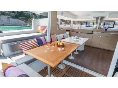 Deck of New 2026, a Lagoon 38 catamaran at Capo d'Orlando, Italy