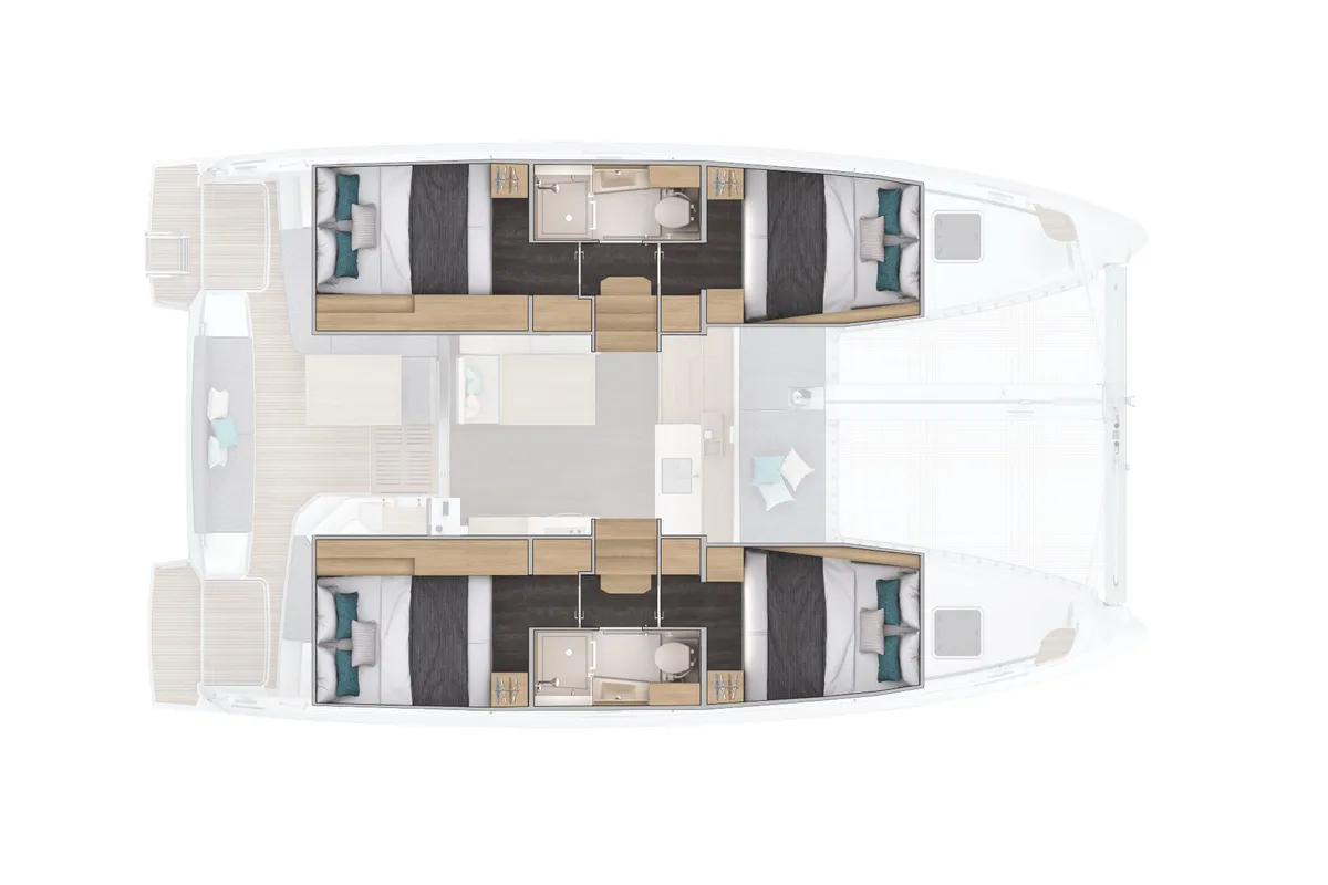 Floor plan of New 2026, a Lagoon 38 catamaran at Capo d'Orlando, Italy