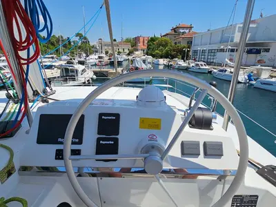 Cockpit of Stairway To Heaven, a Bali 4.2 catamaran at Zadar, Croatia