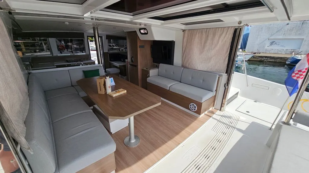 Salon of Stairway To Heaven, a Bali 4.2 catamaran at Zadar, Croatia