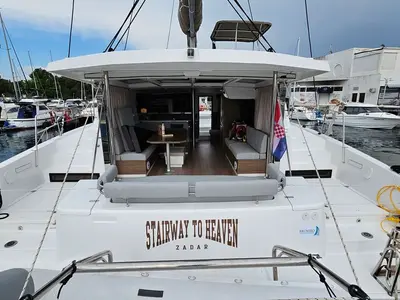 Deck of Stairway To Heaven, a Bali 4.2 catamaran at Zadar, Croatia