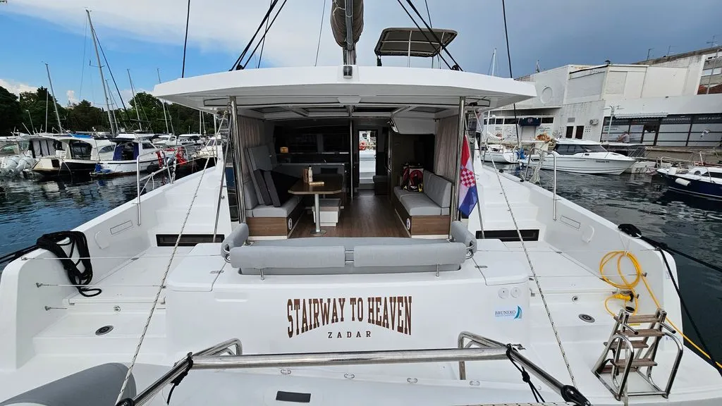 Deck of Stairway To Heaven, a Bali 4.2 catamaran at Zadar, Croatia