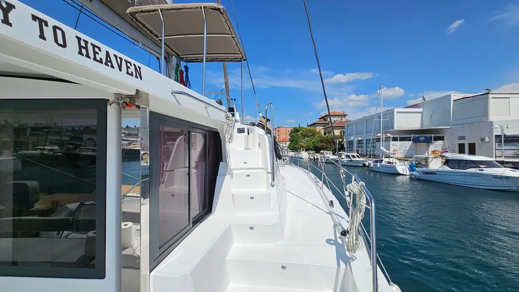 Deck of Stairway To Heaven, a Bali 4.2 catamaran at Zadar, Croatia