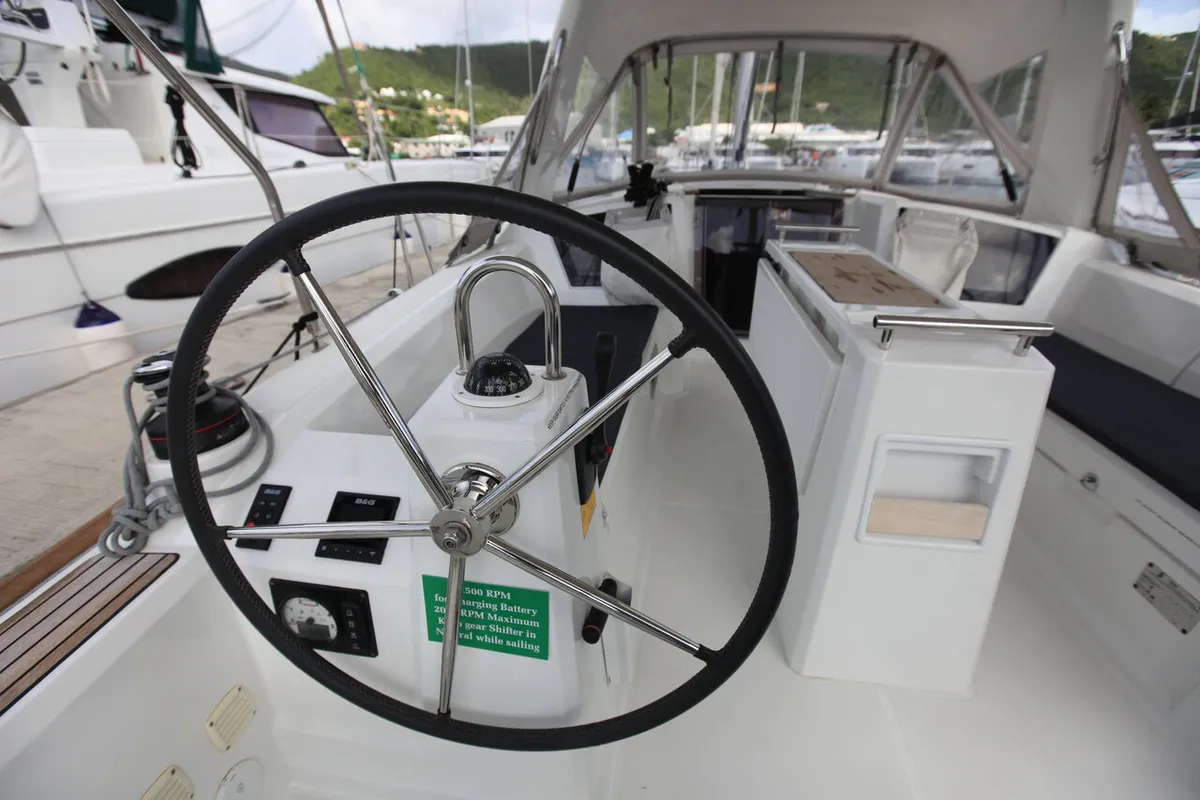 Cockpit of Cozmo, a Beneteau Oceanis 35.1 sailboat at Road Town, British Virgin Islands