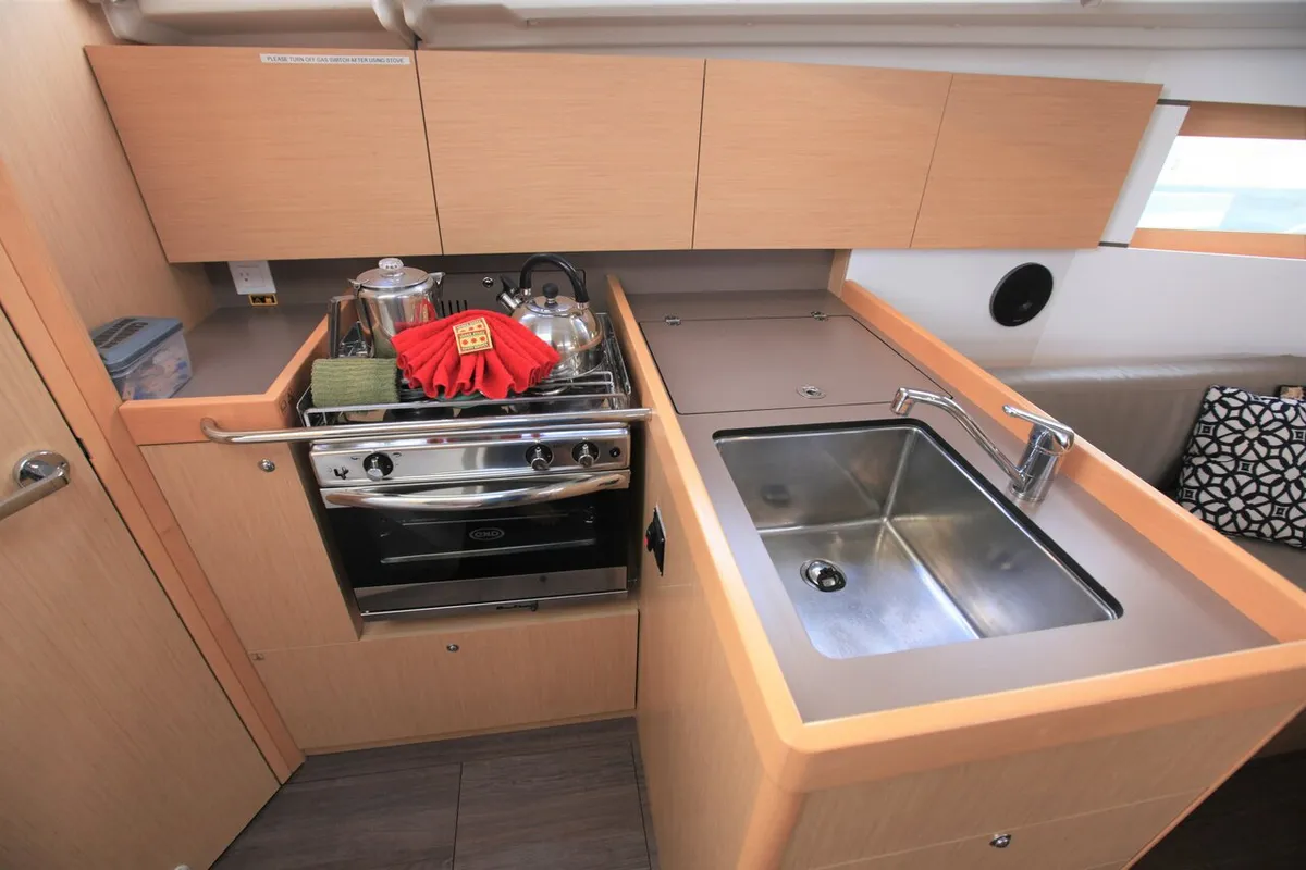 Galley of Cozmo, a Beneteau Oceanis 35.1 sailboat at Road Town, British Virgin Islands