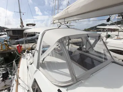 Cockpit of Cozmo, a Beneteau Oceanis 35.1 sailboat at Road Town, British Virgin Islands
