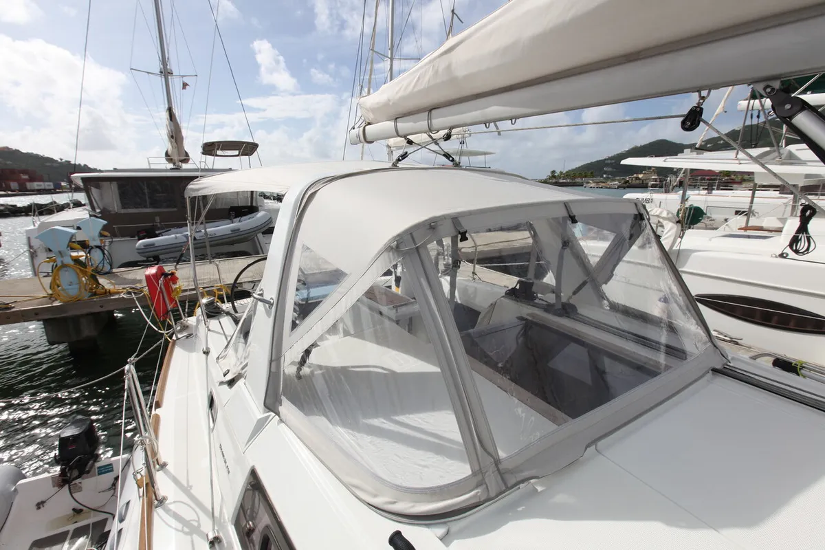 Cockpit of Cozmo, a Beneteau Oceanis 35.1 sailboat at Road Town, British Virgin Islands