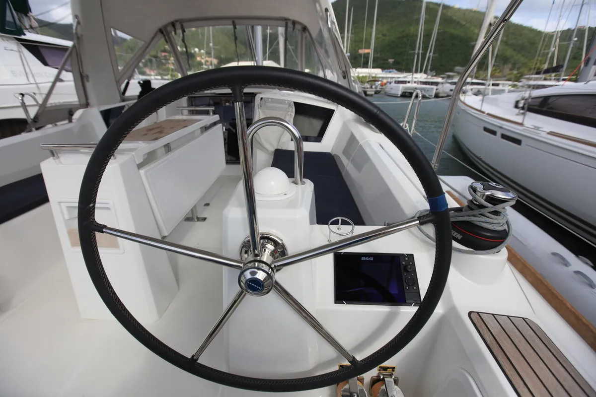 Cockpit of Cozmo, a Beneteau Oceanis 35.1 sailboat at Road Town, British Virgin Islands