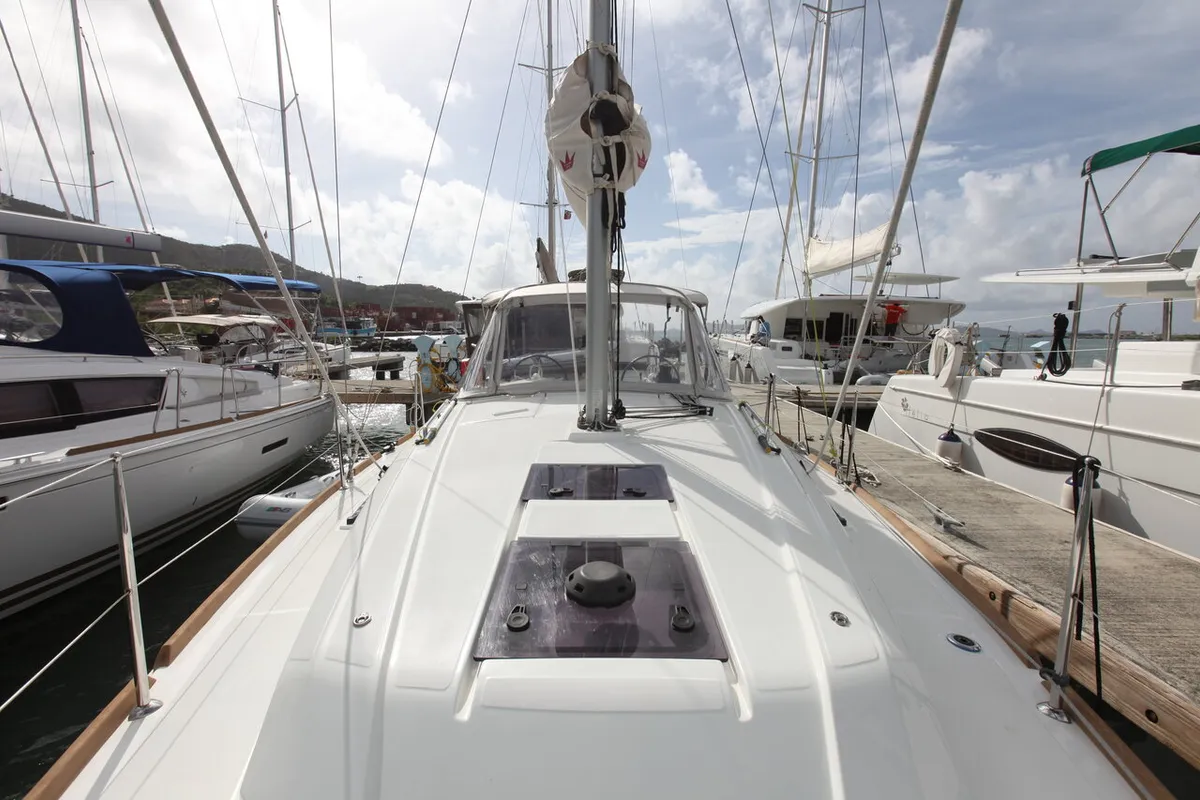 Deck of Cozmo, a Beneteau Oceanis 35.1 sailboat at Road Town, British Virgin Islands