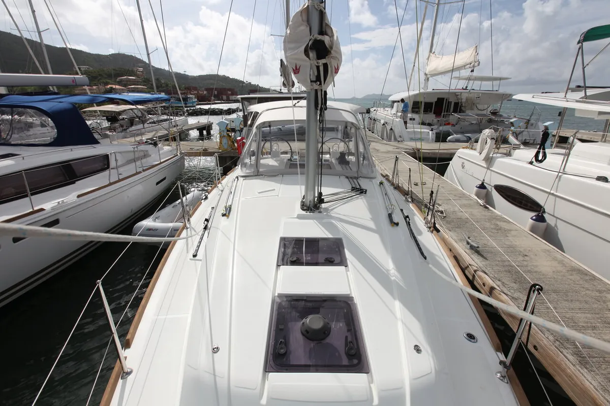 Deck of Cozmo, a Beneteau Oceanis 35.1 sailboat at Road Town, British Virgin Islands