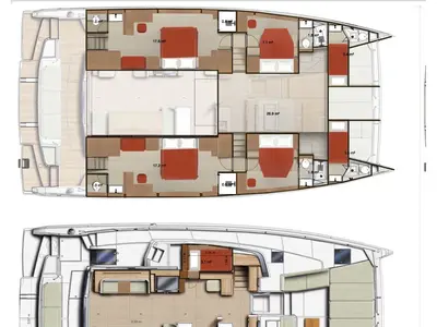 Floor plan of New Horizons 4, a Bali 5.8 catamaran at Municipal Unit of Nea Peramos, Greece