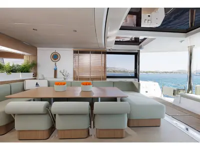 Deck of New Horizons 4, a Bali 5.8 catamaran at Municipal Unit of Nea Peramos, Greece
