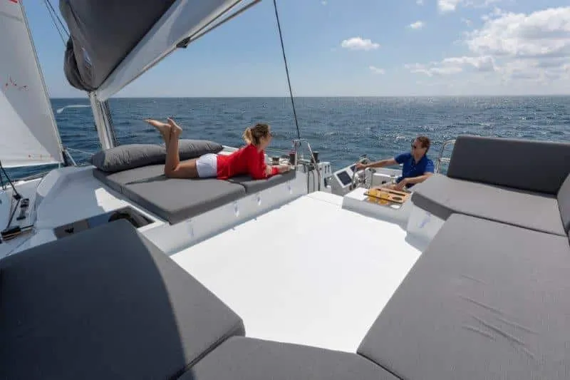 Cockpit of Christina, a Fountaine Pajot Elba 45 catamaran at es Jonquet, Spain