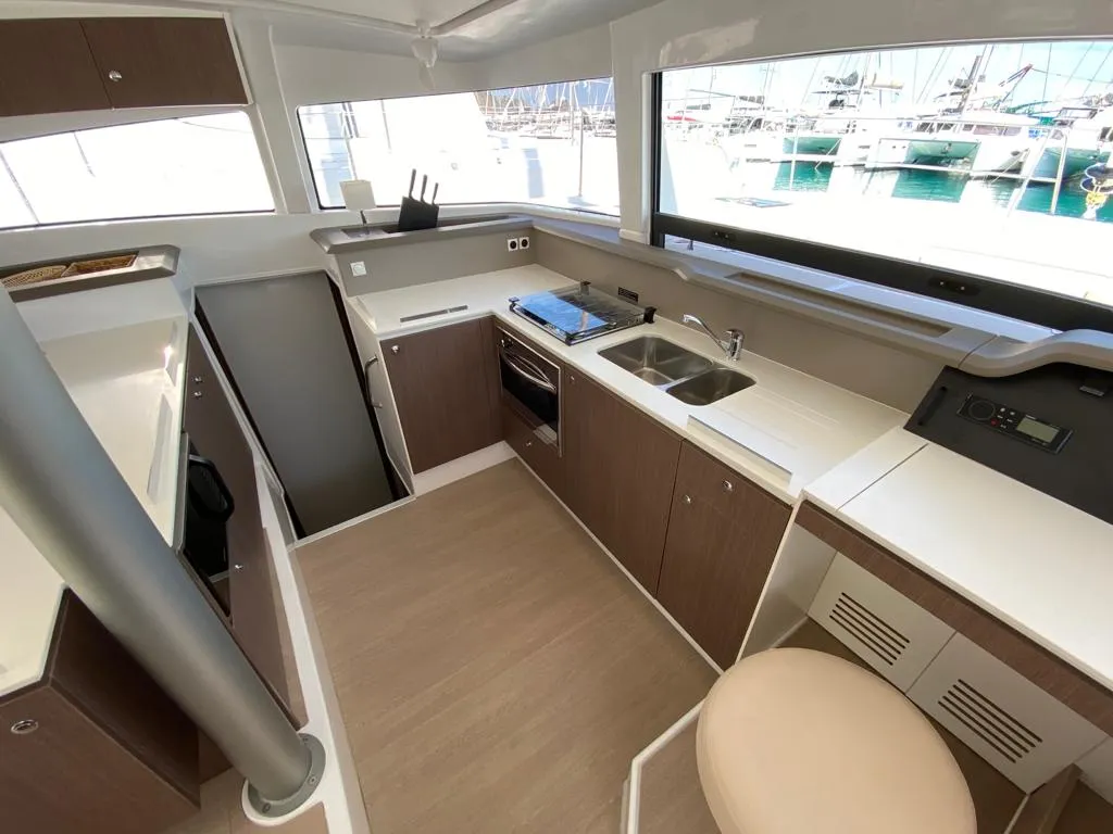 Galley of Orlandina, a Bali 4.1 catamaran at Capo d'Orlando, Italy