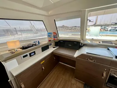 Cockpit of Les Evadees, a Bali Catspace OW catamaran at Hyères, France