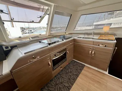 Galley of Les Evadees, a Bali Catspace OW catamaran at Hyères, France