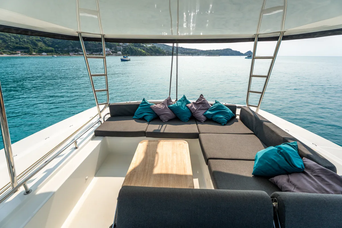 Deck of Paco - Premium line, a Lagoon 51 catamaran at Olbia, Italy