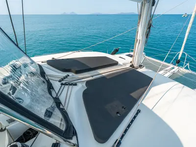 Deck of Paco - Premium line, a Lagoon 51 catamaran at Olbia, Italy