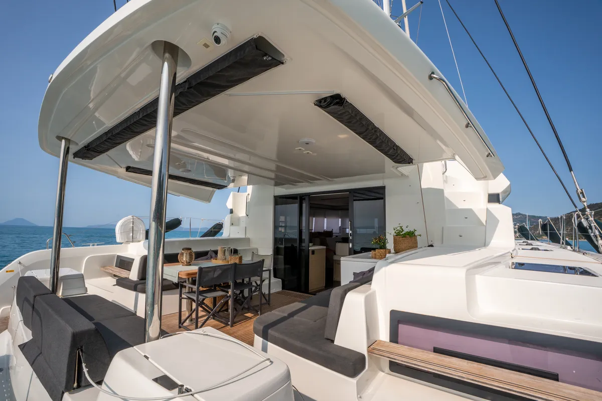 Deck of Paco - Premium line, a Lagoon 51 catamaran at Olbia, Italy