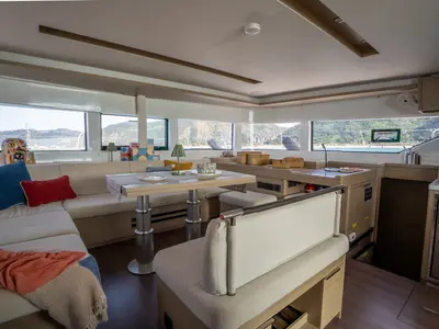 Salon of Paco - Premium line, a Lagoon 51 catamaran at Olbia, Italy