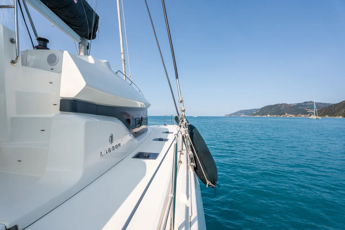 Exterior view of Paco - Premium line, a Lagoon 51 catamaran at Olbia, Italy