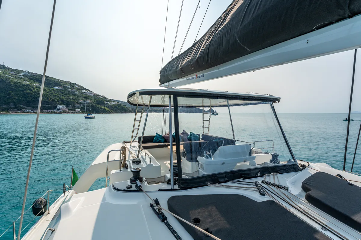 Cockpit of Paco - Premium line, a Lagoon 51 catamaran at Olbia, Italy
