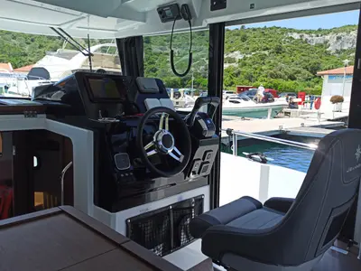 Cockpit of Surprise, a Jeanneau Merry Fisher 895 Sport Offshore motorboat at Punat, Croatia