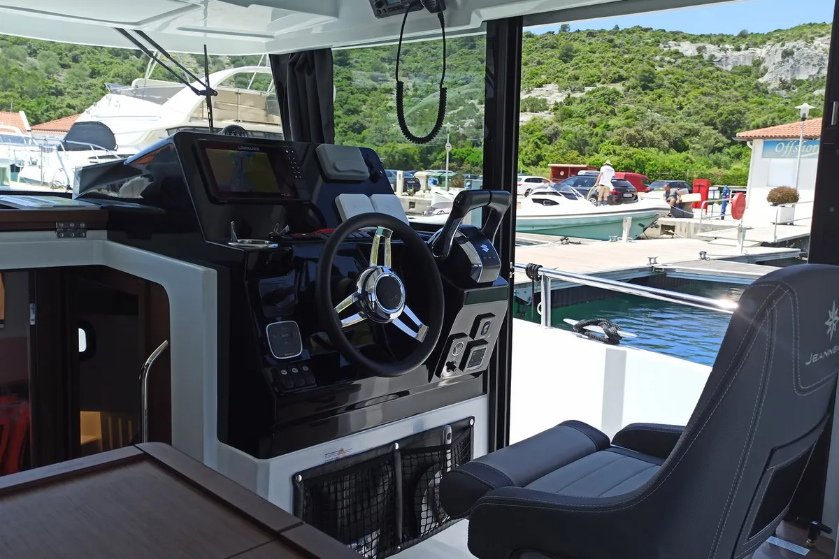 Cockpit of Surprise, a Jeanneau Merry Fisher 895 Sport Offshore motorboat at Punat, Croatia