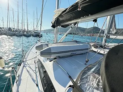 Deck of Epetion, a Elan Impression 50.1 sailboat at Grad Trogir, Croatia